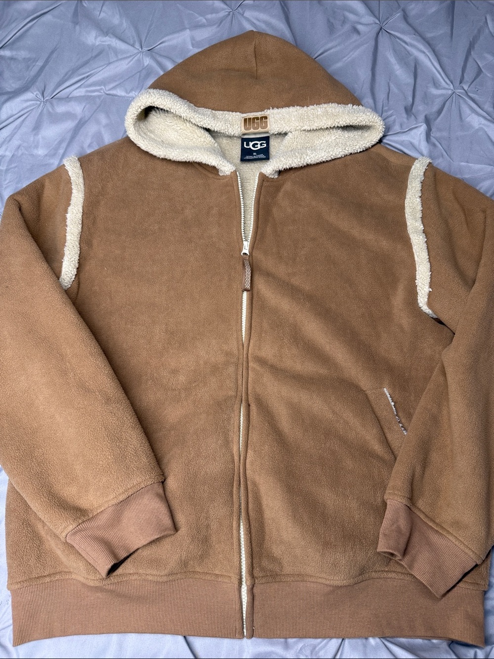 UGG Men's Brown Sherpa-Trim Zip Hoodie - XL